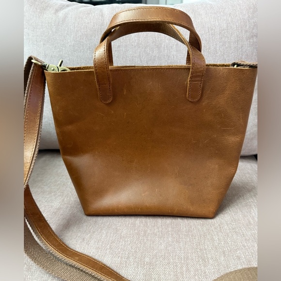 Mini Travel Tote | Mini Leather Tote Bag with Exterior  Brown Leather Mini Travel Tote Crossbody Bag